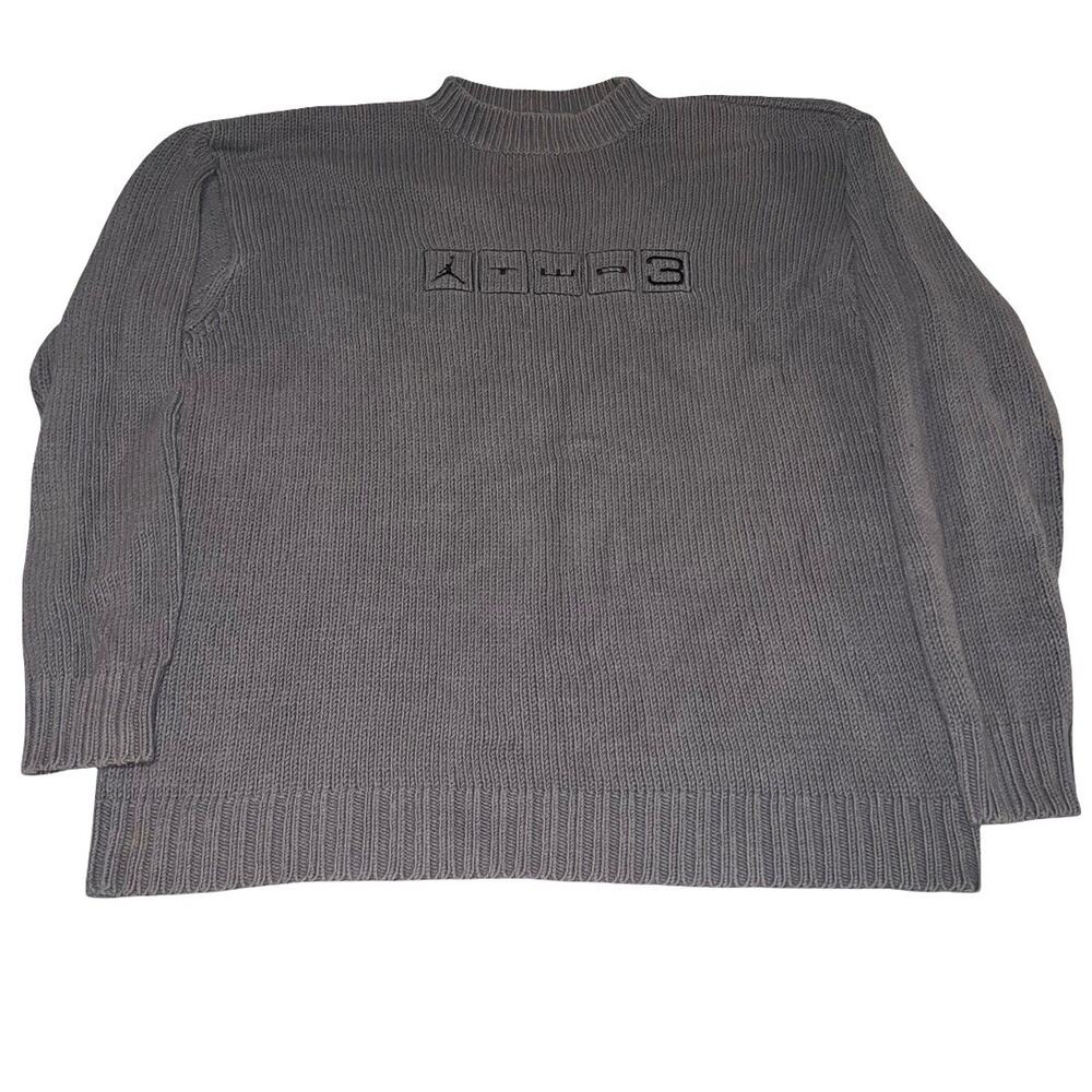 Vintage Nike Air Jordan Two 3 Sweater Mens 2XL Grey Y2K Knit Mock Neck Jumpman